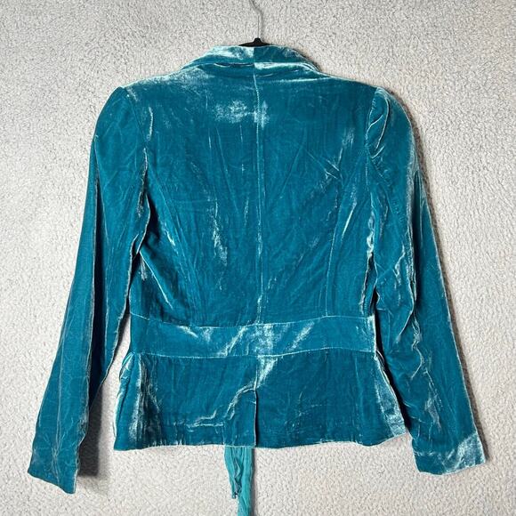 Moon Blazer Womens S Turquoise 100% Silk Velvet Tie Front Formal Blazer - Picture 4 of 12